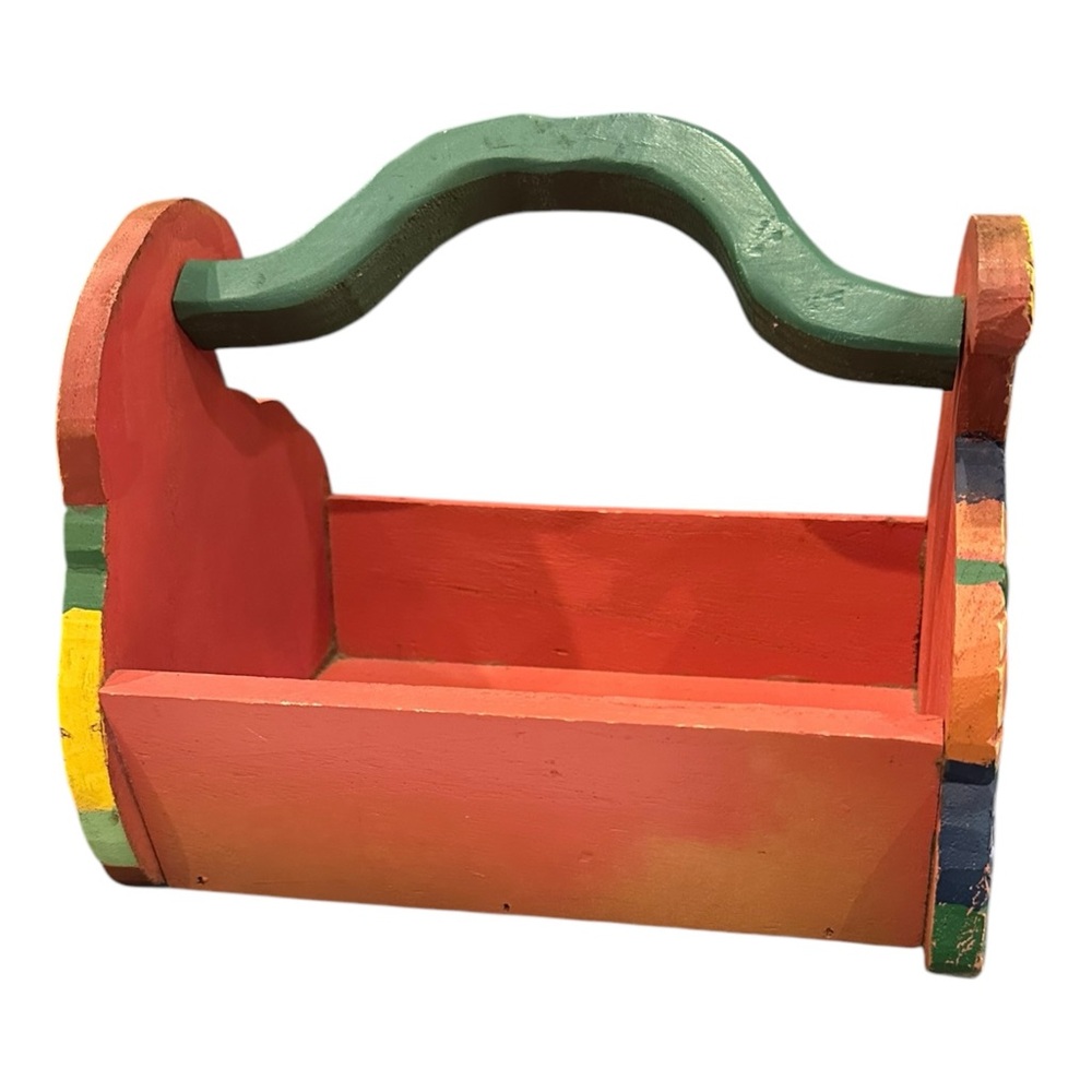 Rare Hand Crafted Multi Color Wooden "Harvest Season" Vegetable Carrier - Picture 3 of 10